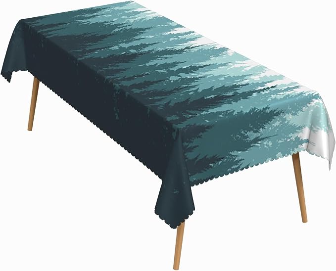 60x120 Inch Nature Rectangular Tablecloth Forest Silhouette Painting Table Cloth Waterproof Durable Table Cover for Picnic Indoor Gaming Room Decor