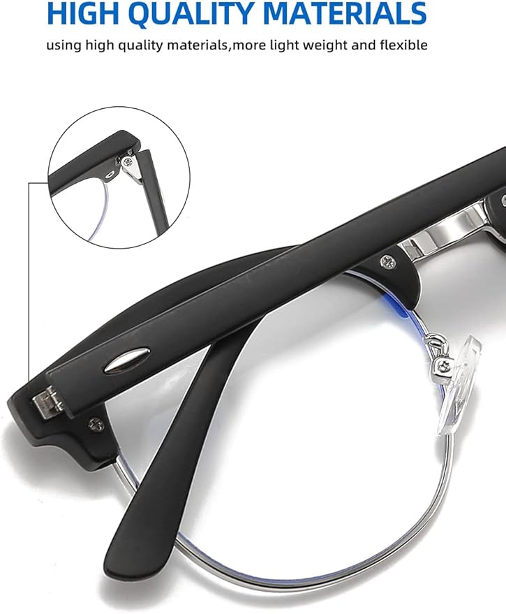 SOAR&EAGLE 3 Pack Blue Light Blocking Glasses,Computer Gaming Glasses,Retro Semi Rimless UV400 Clear Lens Computer Eyewear For Men/Women (Sand black silver/Wood grain gun/Crystal silver)