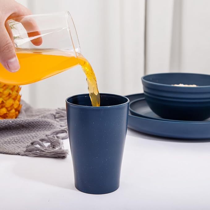 Supernal Wheat Straw Dinnerware Sets, Tableware Set for 8, Plates and Bowls Sets, Reusable Dinnerware Set, Dishwasher Safe, Blue Plastic Dinnerware Sets 16pcs Plates, 8pcs Bowls, 8pcs Cups