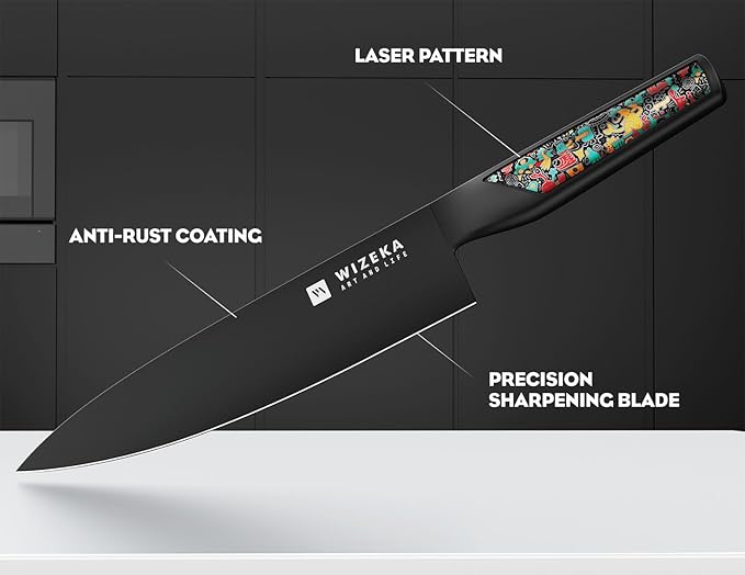 WIZEKA Chef Knife: 8 Inch: Extreme Sharp Kitchen Knife: Full Tang High Carbon Stainless Steel: Chef's knife with Ergonomic Handle with Unique Patterns,Art Life Series