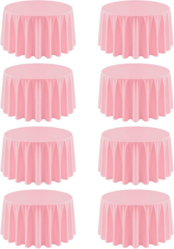 8 Pack Pink Round Tablecloth 120 Inch Valentine’s Day Table Cloth for Round Tables, Washable Polyester Fabric Stain and Wrinkle Resistant Decorative Table Cover for Wedding Party Dining Banquet