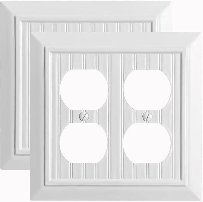 Beadboard Outlet Covers Wall Plates, Bamboo Fiber Light Switch Covers, Natural Material Electric Receptacle Decorative Switch Plate Outlet Cover (Pure White, 2 Gang Duplex 2 Pack)