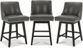 CHITA Counter Height Swivel Bar Stools Set of 3, FSC Certified Upholstered Counter Stools, Modern Swivel Barstools with Wood Legs for Kitchen Island, 26" Seat Height, Faux Leather in Retro Grey