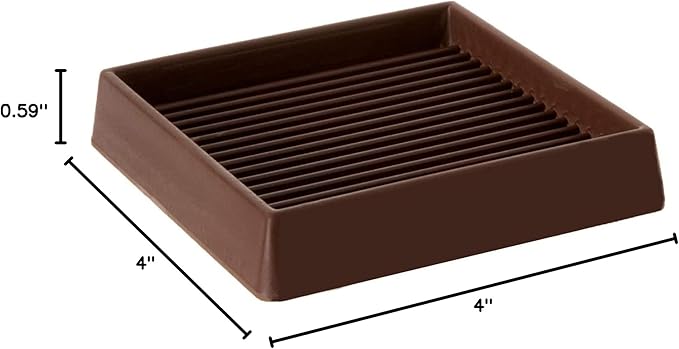 4X4 Rubber Caster Cups, Non Slip Furniture Pads, Anti-Slip Gripper, Anti Skid Furniture Feet, Anti Slide Floor Protector for Bed Couch Stoppers - 8 Pack, Brown