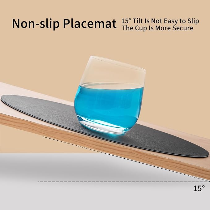Myir JUN Round Placemats Set of 6 Faux Leather Place Mats and Coasters 15 inch Round Table Mats Dual Sided Non-Slip Stain Resistant Placemats (Gray & Black, Set of 6)