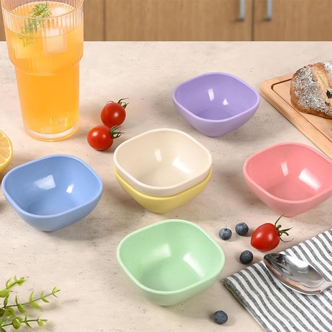8 Pack Small Bowls, 4.5 OZ Assorted Colors Dipping Sauce Cups, Ice Cream Bowls, Wheat Straw, Unbreakable, Plastic Prep for Side Dishes, Dessert, Snacks