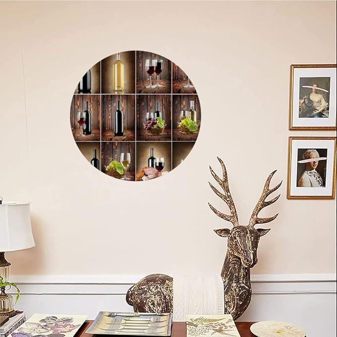 Decorative Plates, Wine Print Ornament, Wine Themed Collage on Wooden Backdrop with Grapes and, 8 Inch, 1 Plate with 1 Display Stand, Brown Black Red
