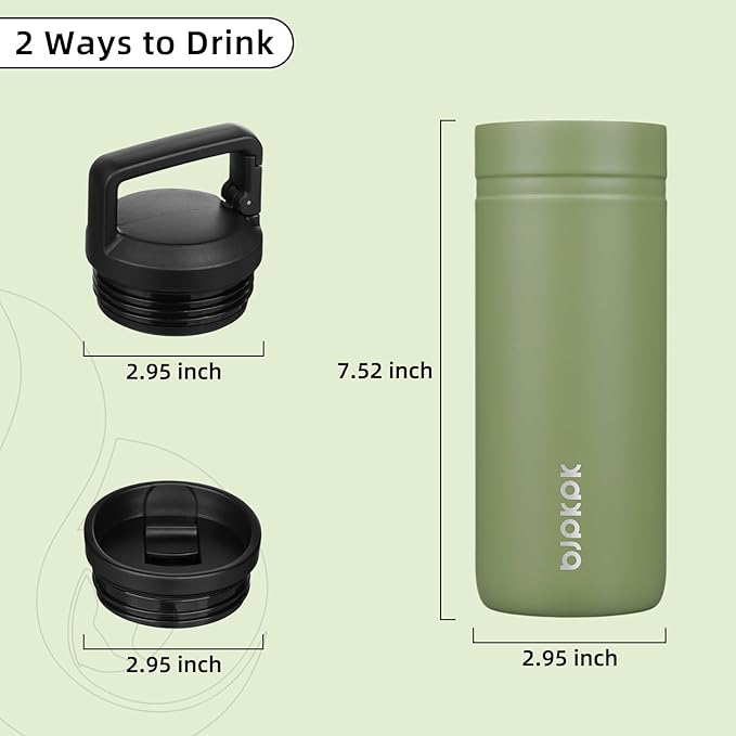 BJPKPK Insulated Water Bottle with 2 Lids,20 oz Double Wall Stainless Steel Vacuum Tumbler Travel Coffee Mug,Wide Mouth Thermal Cup,Forest Green