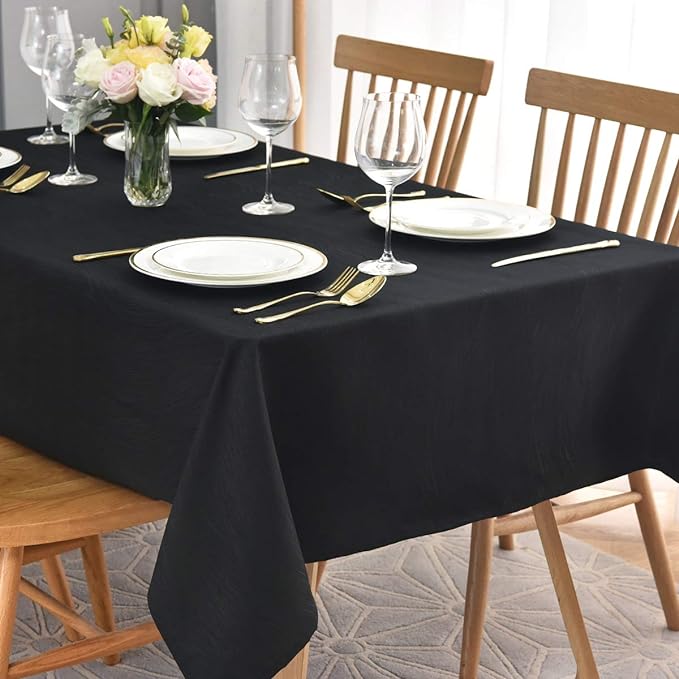 maxmill Jacquard Table Cloth Swirl Pattern Spillproof Wrinkle Resistant Heavy Weight Soft Tablecloth for Kitchen Dinning Tabletop Decoration Outdoor Picnic Rectangle 52 x 70 Inch Black