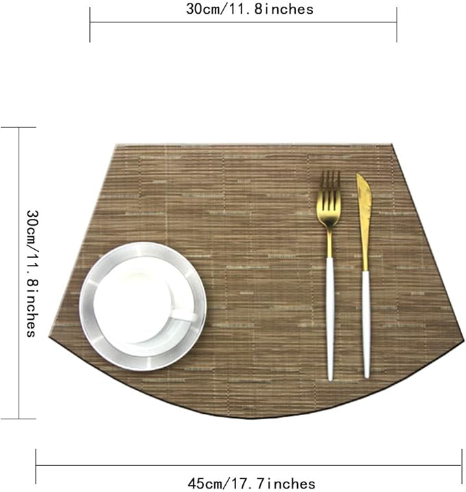 Wedge Shape Placemats for Round Dinner Table Woven Vinyl Wipe Clean Non Slip Plastic Table Mats Set of 6（Khaki）
