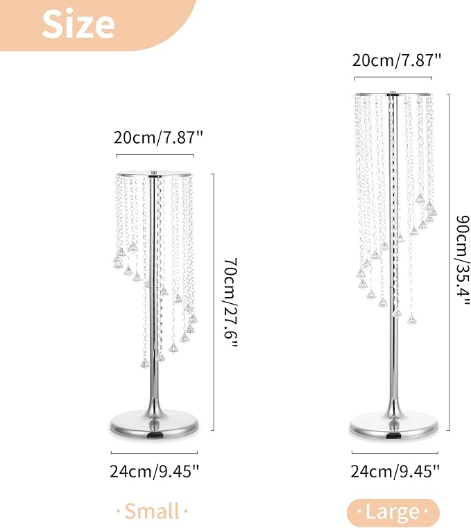 Nuptio 2 Pcs 35.4inch Tall Wedding Centerpieces Silver Vases Crystal Flower Vase Metal Flowers Stand for Party Tables Decorations - Elegant Bulk Weddings Decoration Table Chandelier Centerpiece stands
