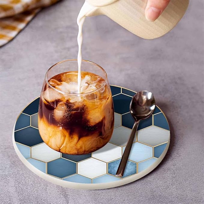 Soft Blue Gradient Cubes Drink Coasters Modern Marble Geometric Diamond Luxury Marbling Grid Housewarming Presentss for New Home Present for Friends,2 Pcs,4 X 4 X 0.35 Inches