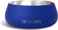 Sipworks Stainless Steel Dog Bowl – 32oz Weighted Metal Food and Water Bowls for Dogs and Cats with Non-Slip Base - Pet Bowls for All Breeds Sizes for Travel & Outdoor Play | Cobalt
