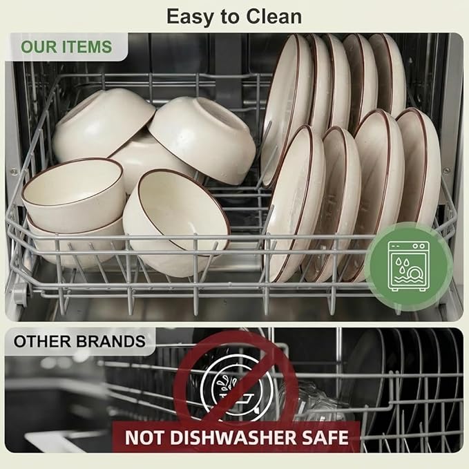Melamine Dinnerware Sets 12 Piece Unbreakable Plates & Bowls Sets Lightweight Shatterproof Durable Dishware for Camping Picnic Party (Crystal Cream)
