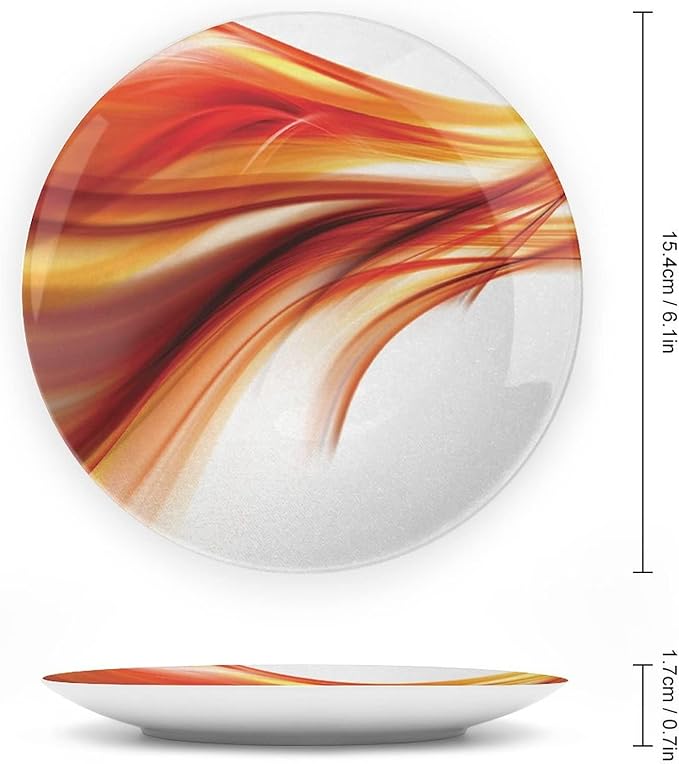 Ceramic Plates, Abstract Decorative Ceramic Plates, Modern Smooth Lines Blurred Smock Art, 8 Inch, for Dining, Parties, Wedding, Orange Red