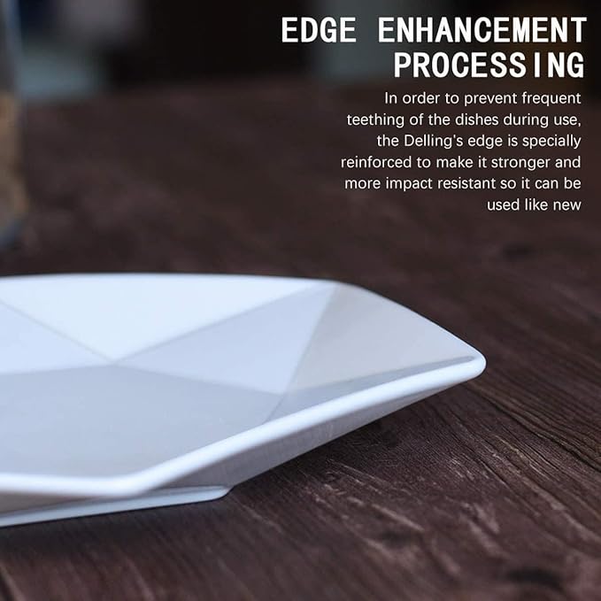 DELLING 11'' White Dinner Plates Set, Star - Geometric Serving platter, Dessert/Salad Plates for Meat, Appetizer, Dessert, Sushi, Party, Micorwave, Oven, adn Dishwasher Safe, Set of 4