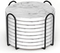 Billbotk 9 Pieces Ceramic Coasters for Drinks with Holder, Absorbent Drink Coasters for Coffee Table, Marble Style Coasters Wooden Table, Suitable for Kinds of Cups, 4 Inches