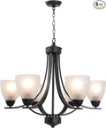 VINLUZ Contemporary Chandeliers 6 Light Black Modern Pendant Light Rustic Vintage Dining Room Lighting Fixtures Hanging, Flush Mount Ceiling Light for Bedroom Living Room