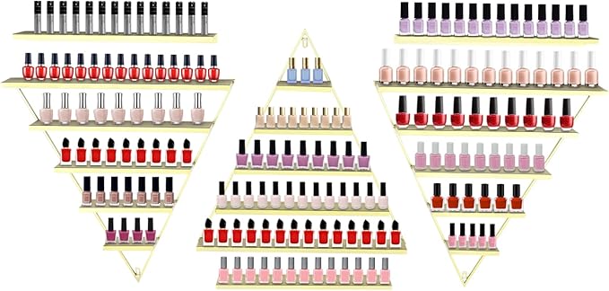 Wall-Mounted Nail Polish Display Racks, Triangle Display Racks, Cosmetics-Display-Shelves, Perfume Wall Shelf Essential Oil Organizers for Home Spa Nail Salon Shop