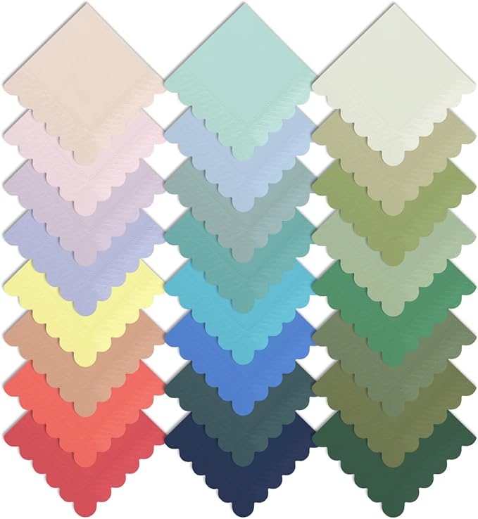 qiqee 24 Morandi Colors Cocktail Napkins 5x5inch Disposable Beverage, Wedding, Dinner, Birthday Party Dessert Wave Paper Napkins(120 Count)
