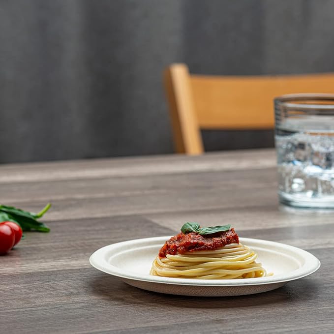 GUSTO [7 Inch-125 Pack Heavy-Duty Kraft Paper Plates, 100% Compostable, Biodegradable, Disposable Sugarcane - Brown Unbleached (Formerly Comfy Package)