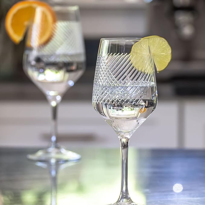 Rolf Glass Bourbon Street White Wine Glass | Set of 2 Stemmed Glasses | 10.75oz Lead-Free Tumblers | Diamond-Wheel Engraved and Polished | Classically Modern Designs | Made in the USA