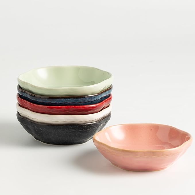 4.4Oz Kiln-Changed Dipping Bowls, 4.3 Inches Ceramic Flower-Shaped Soy Sauce Dishes, Small Appetizer/Side Plates Set of 4 (pink)