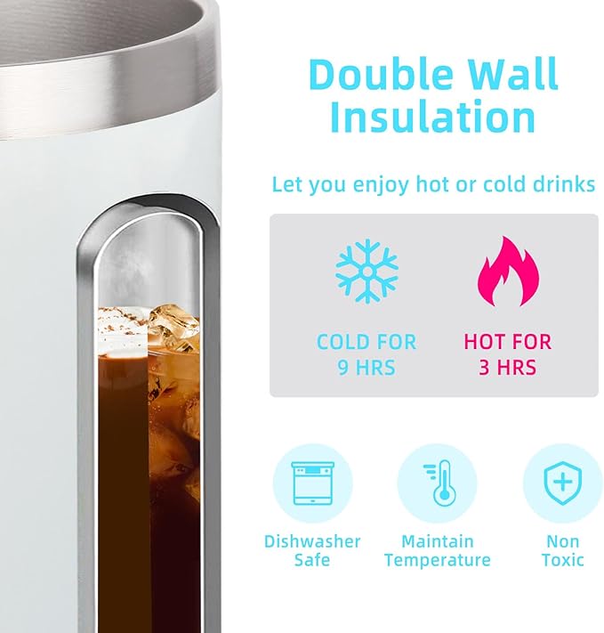 Volhoply 14oz sublimation Insulated Stainless Steel Coffee Mug with Lid Bulk 2 Pack,Double Wall Vacuum Travel Coffee Cup with Handle,Reusable Metal Cups Tumbler,Camping Mugs Keep Hot(Sublimation,2)