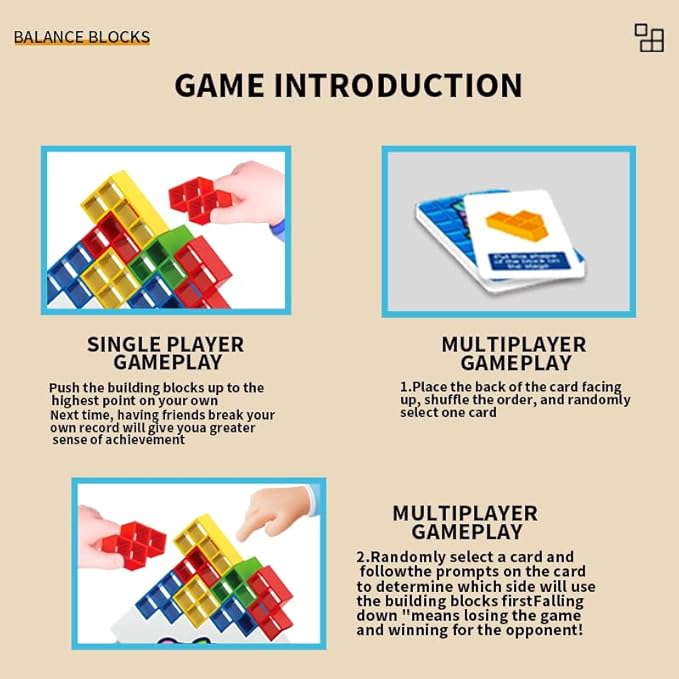64 PCS Tetra Board Game for Kids and Adults, Balance Stacking Game for 2 Players+ Party, Family and Friends,Tower Stack Team Building Blocks Toy