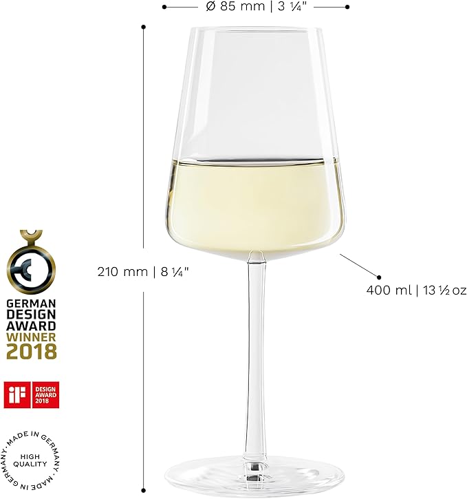Stölzle Lausitz White Wine Glasses Power Set of 6, 13 1/2 oz – Modern Wine Glasses for Maximum Aroma Enhancement – Elegant Crystal White Wine Goblets – Dishwasher- & Shock-Resistant, Made in Germany