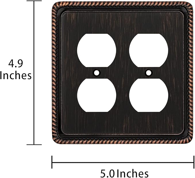 Henne Bery Rope Edge Decorative Wall Plate Switch Plate Outlet Cover (Double Duplex, Aged Bronze)