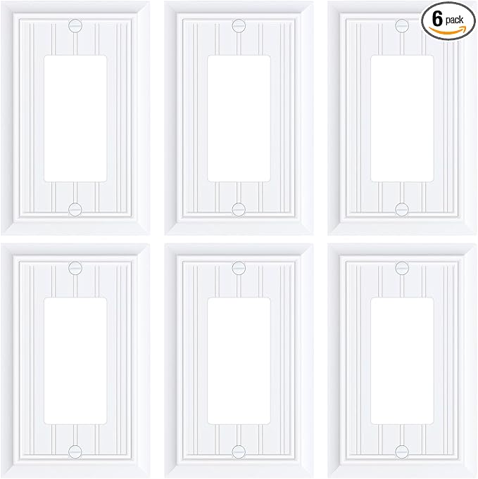 6-Pack Classic Beadboard Decorator Wall Plate Cover, Pure White Decorative Switch Plates and Outlet Covers, Durable Natural Bamboo Fiber Wall Plates for Electrical Outlets, Receptacle, GFCI Outlet