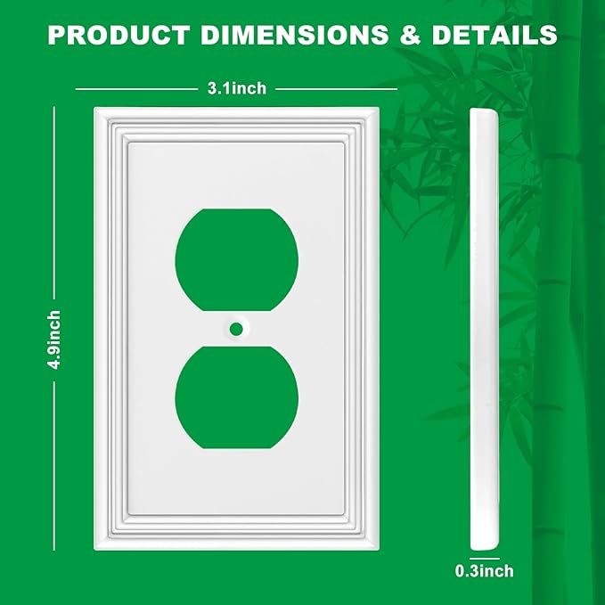 White Decorative Outlet Covers Wall Plates, Natural Material Electric Receptacle Cover Switch Plate Outlet Cover - Modern Style (1 Gang Single Duplex 4 Pack)