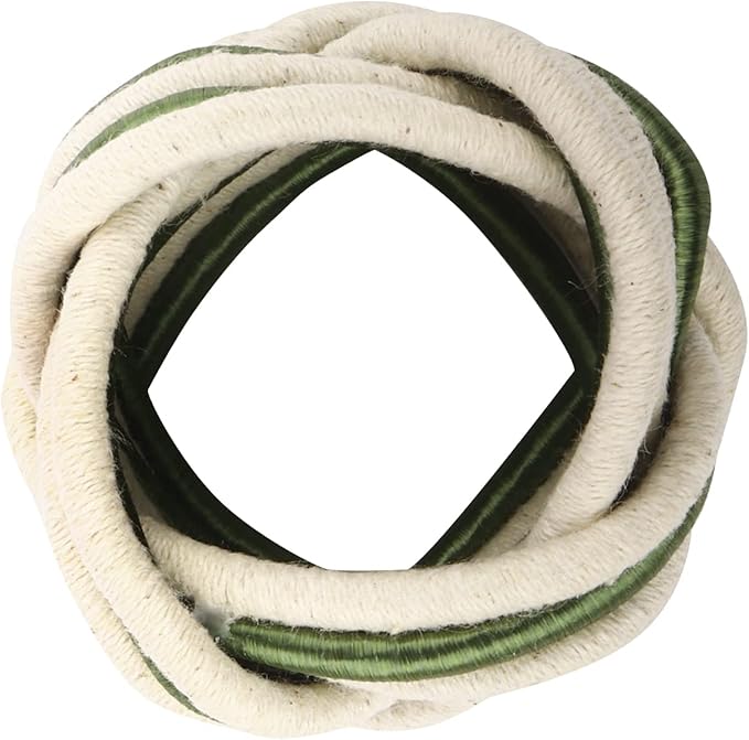 ALPHA Living HOME Modern Woven Napkin Rings Set of 12 - Green/White Polyester & Jute Table Decor for Weddings, Parties & Everyday Dining - Elegant & Durable Accessories (Green White)