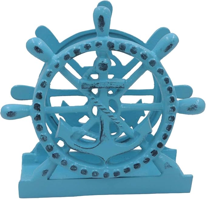 THDC Nautical Napkin Holder, Lunch, Dinner, Nautical Collection Napkin Holder, Made of Metal (Anchor Distressed Blue)