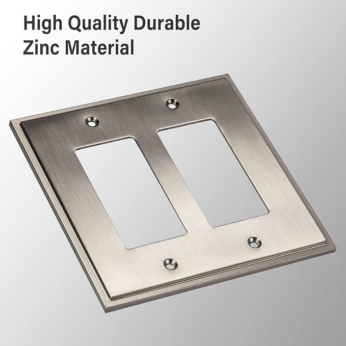 Henne Bery Soft Modern Decorative Wall Plate Switch Plate Outlet Cover (Double Decorator, Satin Nickel)