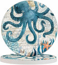Grunge Octopus Drink Coasters Modern Sea Adventure Ocean Map Cool Marine Animal Wildlife Housewarming Presentss for New Home Present for Friends,2 Pcs,4 X 4 X 0.35 Inches