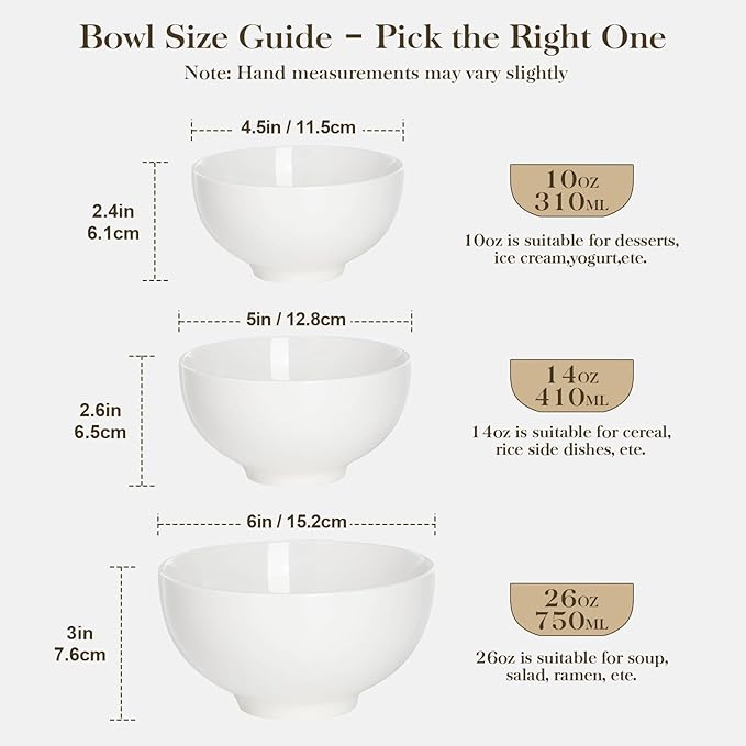MALACASA 26 Oz Porcelain Soup Bowls Set of 4, White Ceramic Bowls for Kitchen, Cereal Bowl for Oatmeal, Fruit, Salad, Ramen and Rice Bowl -Dishwasher & Microwave Safe Bowls