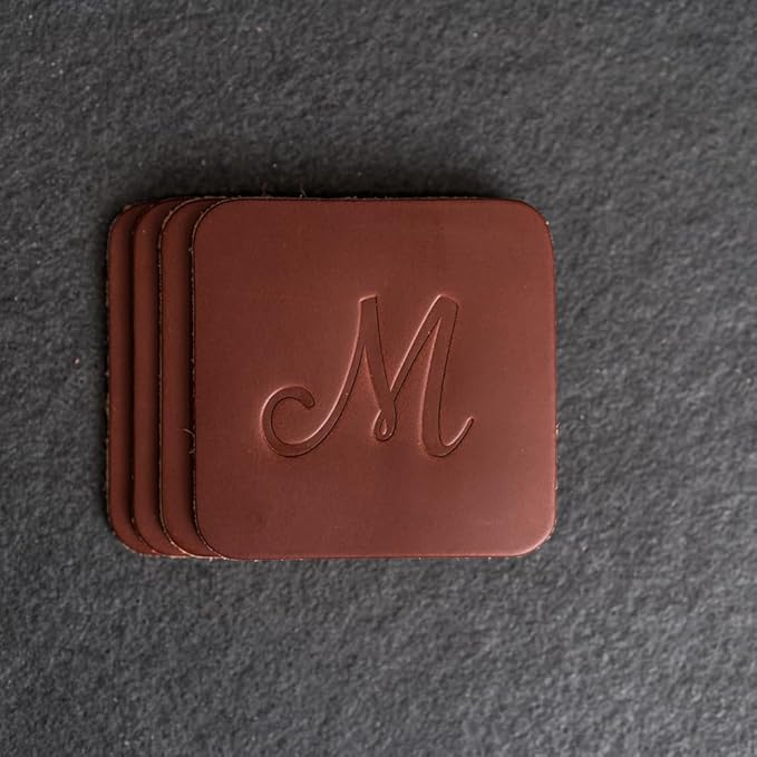 Ox & Pine Personalized Leather Coaster - Sold Individually or in Sets of 4 - Customize Inscription - 100% Full-Grain Leather – 4" Round or 4" Square (Square, Deep Ocean, Set of 4 Coasters)
