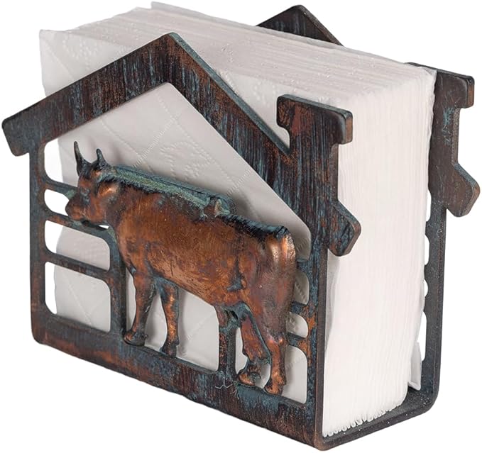Metal Cow Napkin Holder for Table, Rustic Farmhouse Napkin Holders for Paper Napkins, Antique Copper Paper Towel Tissue Napkins Dispenser for Home Kitchen Coffee Shop Bar