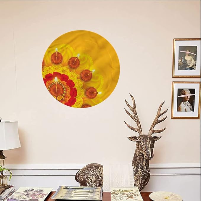 Ceramic Plates, Diwali Decorative Ceramic Plates, Flowers Diwali Festive, 7 Inch, Household Plates Decorative, Multicolor