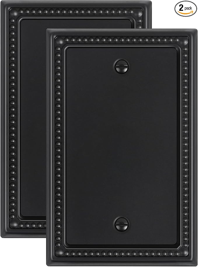 2-Pack Blank Outlet Cover Wall Plate, Metal Switch Plates Outlet Covers, Black Pearls Beaded Decorative Wall Plates for Electrical Outlets