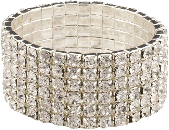 Ashford Napkin Ring, Sparkling Glass Rhinestones, for Cloth Napkins, Elegant Formal Dining Table Setting, Event, Wedding, Silver, 2", Set of 4