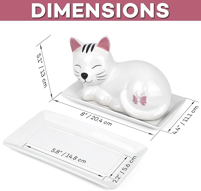 Cat Butter Dish with Lid – Cute Ceramic Plate – Keeper to leave on counter – Gift for cat lovers – Decor for dining room table – Perfect housewarming gift – Butterbell dish