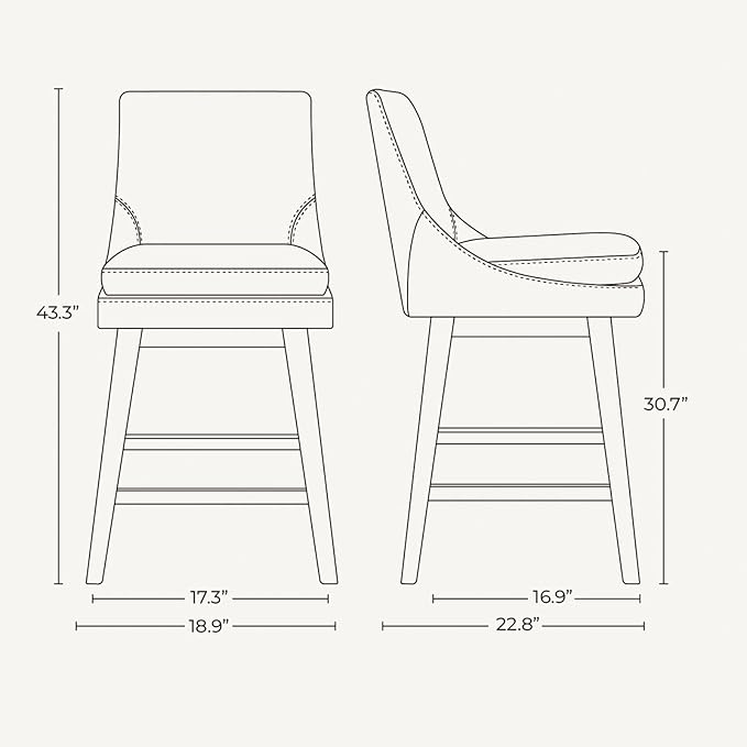 CHITA Bar Height Swivel Barstool with Back Set of 2, FSC Certified Upholstered Bar Stool, 30.7" H Seat Height, Fabric in Fog