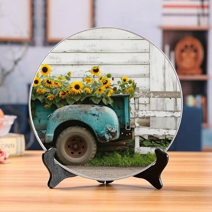 Rustic Teal Truck Decorative Ceramic Plates 10 Inch with Display Stand Designed for Elegant Wall Hanging DP-304116832