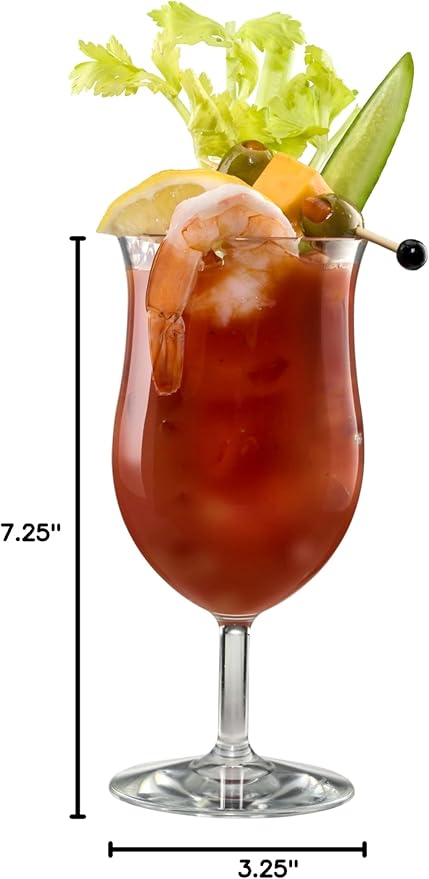 DRINIQUE 13oz Unbreakable Hurricane Cocktail Glass (Set of 4) Shatterproof Tropical Tritan Plastic Cup - Clear