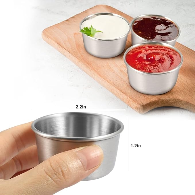 Ramekin Sauce Dipping Bowl Mini Sauce Cups Pudding Condiment Cups for Home Party Restaurant (Sliver 12PCS 60ml)