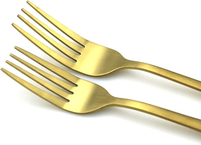 JASHII Modern Royal 20 Pcs Matte Gold 18/10 Stainless Steel Utensils Cutlery Dinnerware Set w/ 4 Pcs Straw, Knife Fork and Spoon Flatware Set for Wedding Festival Christmas Party Service for 4