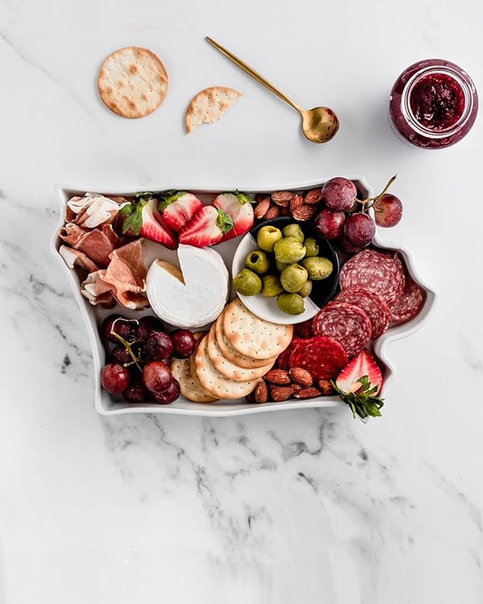 Iowa Shaped Baking Dish Serving Platter or Decorative Tray Charming Porcelain Bakeware Oven Microwave and Dishwasher Safe